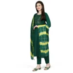 Generic Women's Cotton Blend Embroidered 3-4 th Sleeve Round Neck Kurti With Pant Dupatta Set (Green) - Image 3