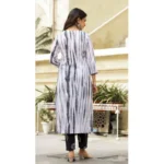 Generic Women's Cotton Printed 3-4 th Sleeve V Neck Kurti With Pant Dupatta Set (Black) - Image 5