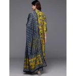 Generic Women's Cotton Blend Printed 3-4 th Sleeve V Neck Kurti With Pant Dupatta Set (Yellow) - Image 5