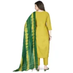 Generic Women's Cotton Blend Embroidered 3-4 th Sleeve Round Neck Kurti With Pant Dupatta Set (Yellow) - Image 5