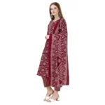 Generic Women's Cotton Blend Printed 3-4 th Sleeve Round Neck Kurti With Pant Dupatta Set (Maroon) - Image 4