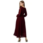 Generic Women's Georgette Embroidered Full Sleeve Round Neck Gown (Maroon) - Image 5