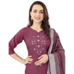 Purple Cotton Kurti Set - Angle 3