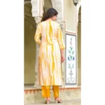 Generic Women's Cotton Printed 3-4 th Sleeve V Neck Kurti With Pant Dupatta Set (Yellow) - Image 5