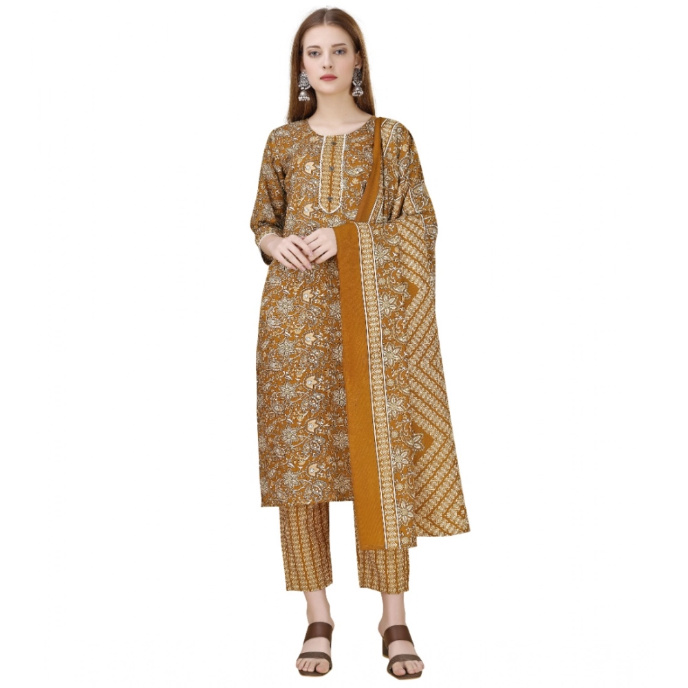 54486730038_811cc85065_o_d-1000x1000-1.webp Generic Women's Cotton Blend Printed 3-4 th Sleeve Round Neck Kurti With Pant Dupatta Set (Yellow) - Image 1