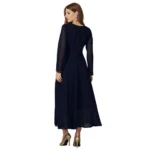 Generic Women's Georgette Embroidered Full Sleeve Round Neck Gown (Navy Blue ) - Image 5