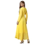 Generic Women's Georgette Embroidered Full Sleeve Round Neck Gown (Yellow ) - Image 5
