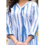 Generic Women's Cotton Printed 3-4 th Sleeve V Neck Kurti With Pant Dupatta Set (Blue) - Image 3
