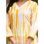 Generic Women's Cotton Printed 3-4 th Sleeve V Neck Kurti With Pant Dupatta Set (Yellow) - Image 3