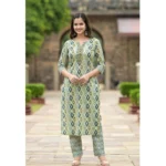 women's printed cotton kurti set