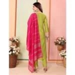 Generic Women's Silk Embroidered 3-4 th Sleeve Sweetheart Neck Kurti With Pant Dupatta Set (Green) - Image 5