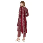 Generic Women's Cotton Blend Printed 3-4 th Sleeve Round Neck Kurti With Pant Dupatta Set (Maroon) - Image 5
