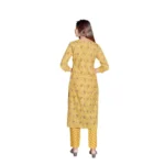 Generic Women's Cotton Blend Foil Print - Mirror Work 3-4 th Sleeve Round Neck Kurti With Pant Set (Mustard) - Image 3