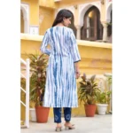 Generic Women's Cotton Printed 3-4 th Sleeve V Neck Kurti With Pant Dupatta Set (Blue) - Image 5