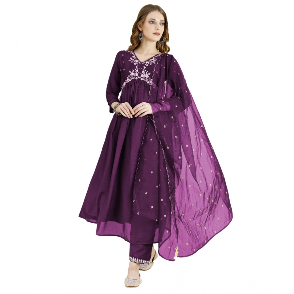 54501849882_e73584d7a1_o_d-1000x1000-1.webp Generic Women's Vichitra Embroidery 3-4th Sleeve V Neck Alia Cut Kurti Set With Dupatta (Wine) - Image 1
