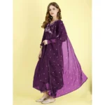 Generic Women's Vichitra Embroidery 3-4th Sleeve V Neck Alia Cut Kurti Set With Dupatta (Wine) - Image 4