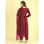 Generic Women's Vichitra Embroidery 3-4th Sleeve V Neck Alia Cut Kurti Set With Dupatta (Maroon) - Image 4