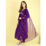 Generic Women's Vichitra Embroidery 3-4th Sleeve V Neck Alia Cut Kurti Set With Dupatta (Purple) - Image 3