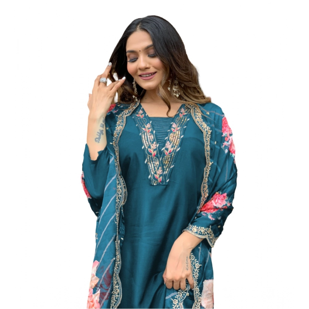 54502979023_bb0e97880c_o_d-1000x1000-1.webp Generic Women's Viscose Rayon Embroidery 3-4th Sleeve V Neck Kurti Set With Dupatta (Turquoise Blue) - Image 1