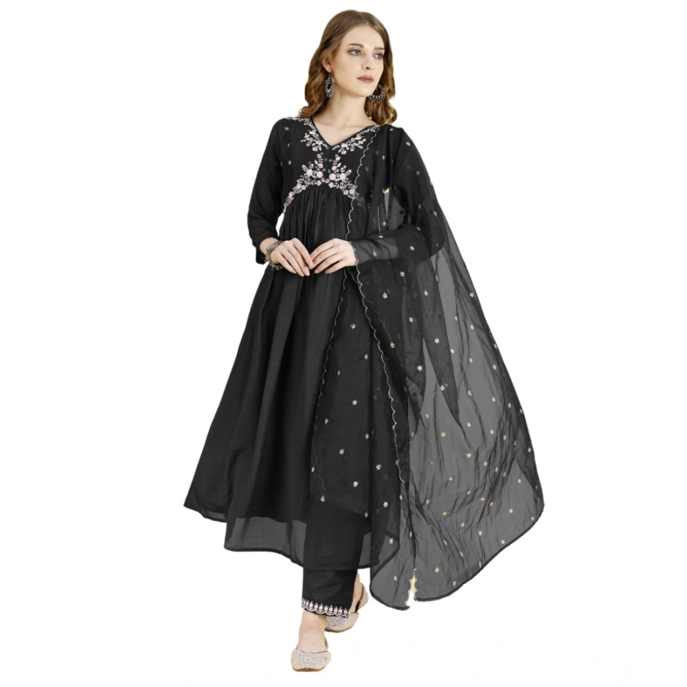 54502979038_edd17d3b48_o_d-1000x1000-1.webp Generic Women's Vichitra Embroidery 3-4th Sleeve V Neck Alia Cut Kurti Set With Dupatta (Black) - Image 1