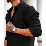 Generic Men's Casual Popcorn Self-design Full Sleeve Collar Shirt (Black) - Image 3