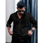 Generic Men's Casual PollyCotton Textured Full Sleeve Collar Shirt (Black) - Image 4