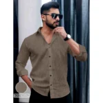 Generic Men's Casual PollyCotton Textured Full Sleeve Collar Shirt (Grey)