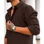 Generic Men's Casual Popcorn Self-design Full Sleeve Collar Shirt (Brown) - Image 3