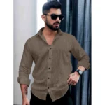 Generic Men's Casual PollyCotton Textured Full Sleeve Collar Shirt (Grey) - Image 3