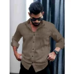 Generic Men's Casual PollyCotton Textured Full Sleeve Collar Shirt (Grey) - Image 4
