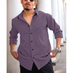 Generic Men's Casual Popcorn Self-design Full Sleeve Collar Shirt (Wine) - Image 3