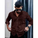 Generic Men's Casual PollyCotton Self-design Full Sleeve Collar Shirt (Brown) - Image 4