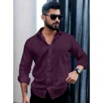 Generic Men's Casual PollyCotton Self-design Full Sleeve Collar Shirt (Wine) - Image 3