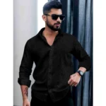 Generic Men's Casual PollyCotton Textured Full Sleeve Collar Shirt (Black) - Image 3