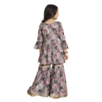 Generic Girl's Maslin Embrodrery Lace Aliya Cut Top With Sharara Dupatta Set (Pink) - Image 5