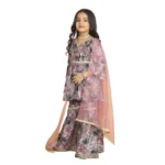 Generic Girl's Maslin Embrodrery Lace Aliya Cut Top With Sharara Dupatta Set (Pink) - Image 3
