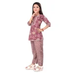 Generic Girl's Cotton Printed Top With Bottom Set (Purple) - Image 3