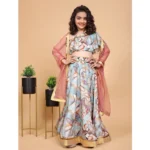 Generic Girl's Chiffon Printed Lehenga Choli Set (Blue) - Image 3