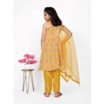 Generic Girl's Cotton Printed Kurti With Bottom Dupatta Set (Yellow) - Image 3