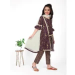 Generic Girl's Cotton Embrodrery Lace Shrug Kurti With Bottom Dupatta Set (Maroon) - Image 5
