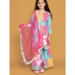 Generic Girl's Rayon Printed Codding Lace Anarkali-Style Suit (Multicolor) - Image 5