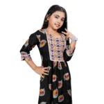 Generic Girl's Reyon Printed Kurti And Pyjama Set (Black) - Image 3