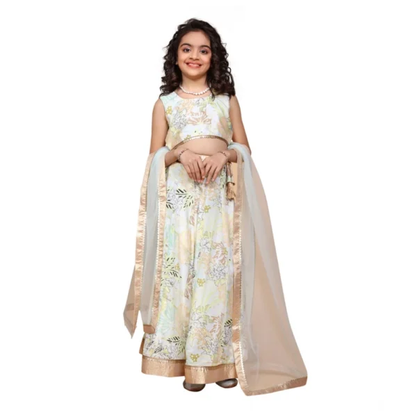Generic Girl's Chiffon Printed Lehenga Choli Set (Green)