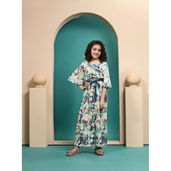 Generic Girl's Maslin Printed Crop Top And Skirt Set (Multicolor)