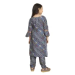 Generic Girl's Maslin Embrodrery Lace Aliya Cut Top With Bottom Dupatta Set (Blue) - Image 5