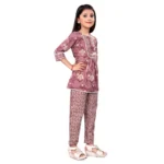 Generic Girl's Cotton Printed Top With Bottom Set (Purple) - Image 4