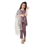 Generic Girl's Cotton Printed Kurti With Bottom Dupatta Set (Brown)