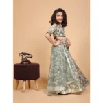 Generic Girl's Chiffon Printed Lehenga Choli Set (Green) - Image 3