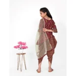 Generic Girl's Cotton Printed Kurtis With Dhoti Dupatta Set (Maroon) - Image 3