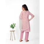Generic Girl's Cotton Printed Kurtis With Bottom Dupatta Set (Baby Pink) - Image 3